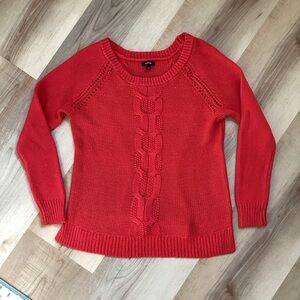 Apt. 9 Vibrant Orange Red Crew Neck Cable Knit Sweater | winter casual women’s L